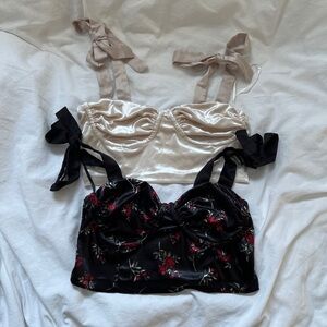 Garage velvet bustier Black Floral and Cream Bow Crop Tops